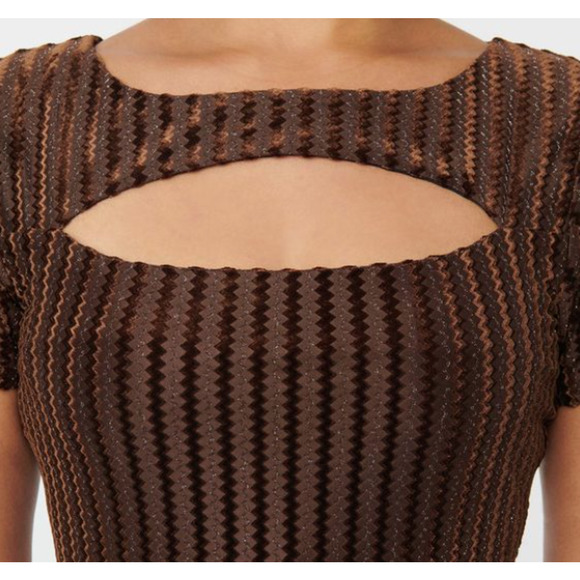 UNIQUE VINTAGE SZ M 6-8 brown zigzag metallic velvet swing retro dress NWT B116 - Picture 1 of 7